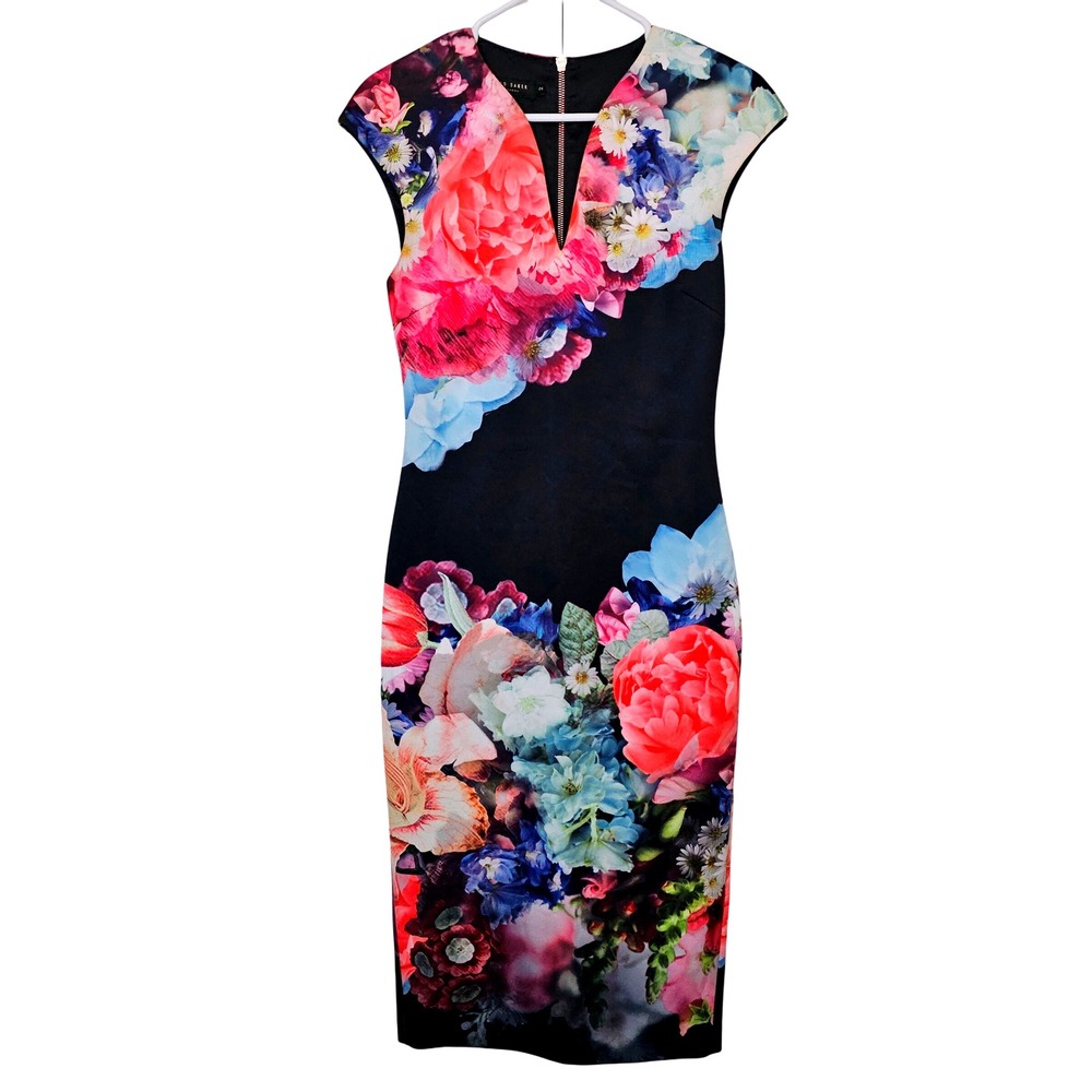 Floral Cap-Sleeve Multicolor  Sheath Dress